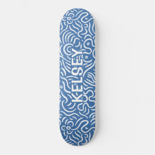 Monogrammed Minimale Lijn Kunstblauw Persoonlijk Skateboard