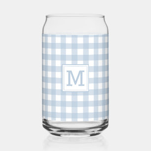 Monogrammed Minimalist Blue Gingham geruite patroo Blikvorm Glas