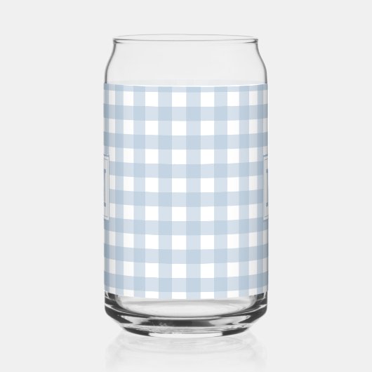Monogrammed Minimalist Blue Gingham geruite patroo Blikvorm Glas (Links)