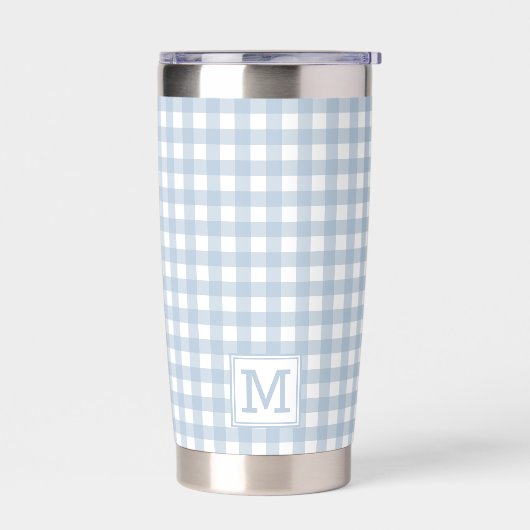 Monogrammed Minimalist Blue Gingham geruite patroo Geïsoleerde Drinkbeker (Links)