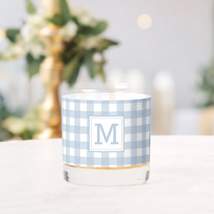 Monogrammed Minimalist Blue Gingham geruite patroo Whisky Glas
