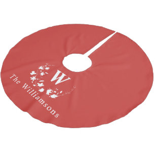 Monogrammed Minimalist Red Floral WreatCustom Kerstboom Rok