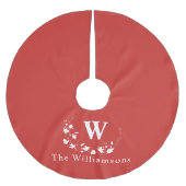 Monogrammed Minimalist Red Floral WreatCustom Kerstboom Rok (Voorkant)