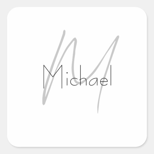 Monogrammed minimalistisch effen moderne naam vierkante sticker (Voorkant)