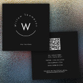Monogrammed Minimalistisch Modern Zwart QR Code Vierkante Visitekaartje