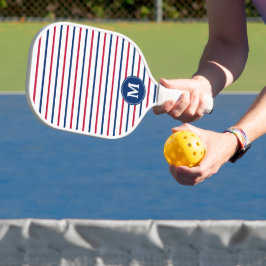 Monogrammed minimalistische roze en blauwe strepen pickleball paddle