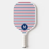 Monogrammed minimalistische roze en blauwe strepen pickleball paddle (Achterkant)