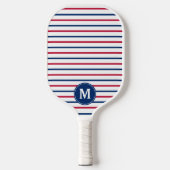 Monogrammed minimalistische roze en blauwe strepen pickleball paddle (Voorkant)