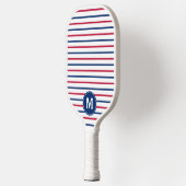Monogrammed minimalistische roze en blauwe strepen pickleball paddle (Links)