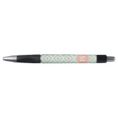 Monogrammed Mint en Coral Diamonds Ikat Pattern Pen (Voorkant)