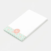 Monogrammed Mint en Coral Diamonds Ikat Pattern Post-it® Notes (Schuin)