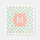 Monogrammed Mint en Coral Ikat Pattern Servetten (Voorkant)