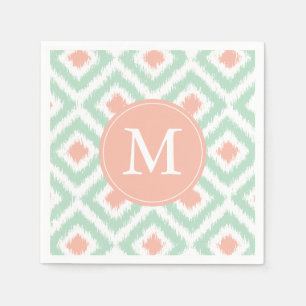 Monogrammed Mint en Coral Ikat Pattern Servetten