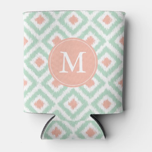 Monogrammed Mint en Coral Pattern Blikjeskoeler (Voorkant)