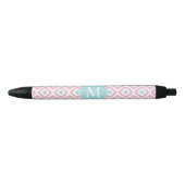 Monogrammed Mint en Pink Diamonds Ikat Pattern Zwarte Inkt Pen (Voorkant)