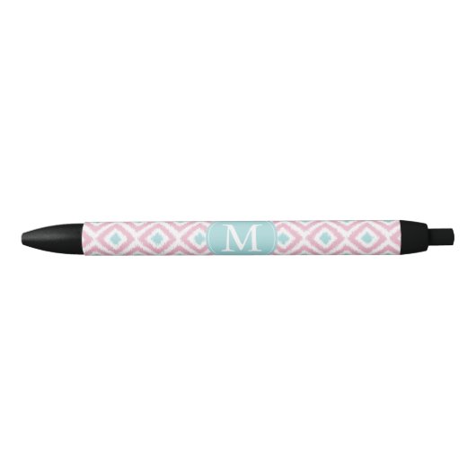 Monogrammed Mint en Pink Diamonds Ikat Pattern Zwarte Inkt Pen (Voorkant)