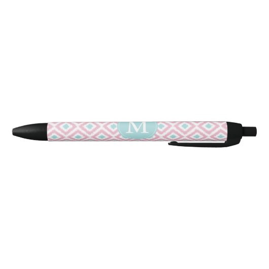 Monogrammed Mint en Pink Diamonds Ikat Pattern Zwarte Inkt Pen (Bodem)