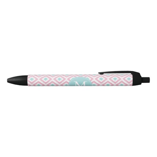 Monogrammed Mint en Pink Diamonds Ikat Pattern Zwarte Inkt Pen (Bovenkant)