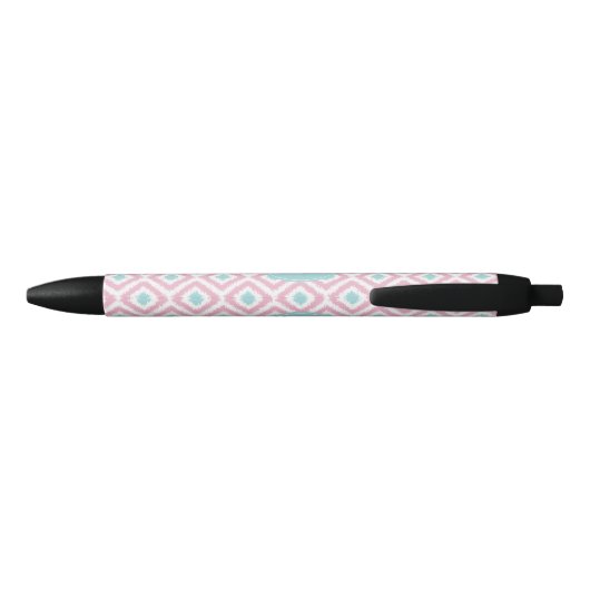 Monogrammed Mint en Pink Diamonds Ikat Pattern Zwarte Inkt Pen (Achterkant)