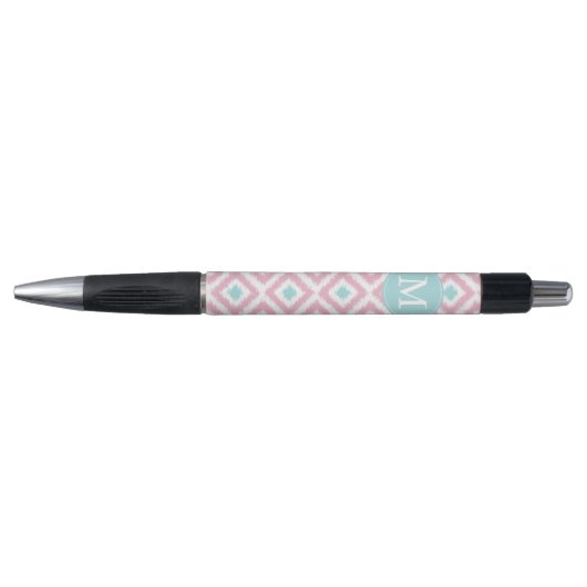 Monogrammed Mint en Roze Ikat Pattern Pen (Voorkant)