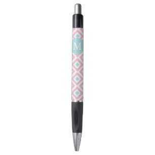 Monogrammed Mint en Roze Ikat Pattern Pen