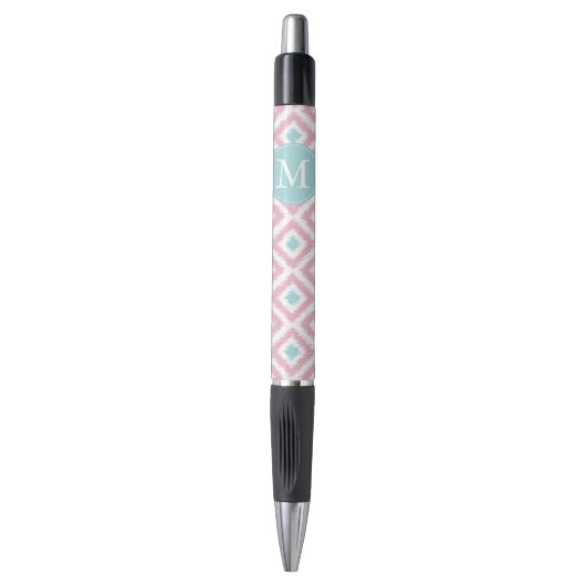 Monogrammed Mint en Roze Ikat Pattern Pen (Voorkant Verticaal)