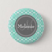 Monogrammed Mint Gray Moroccan Ogee Pattern Ronde Button 5,7 Cm (Voorkant)