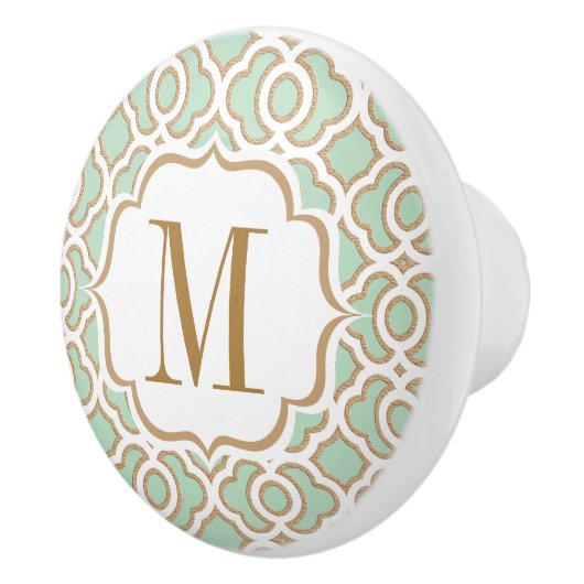 Monogrammed Mint Green en Gold Moroccan Keramische Knop (Rechts)