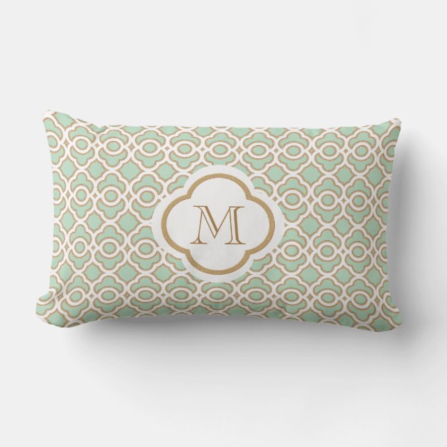 Monogrammed Mint Green en Gold Moroccan Kussen (Voorkant)