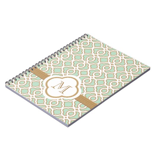 Monogrammed Mint Green en Gold Moroccan Notitieboek (Linkerzijde)
