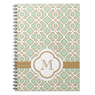 Monogrammed Mint Green en Gold Moroccan Notitieboek