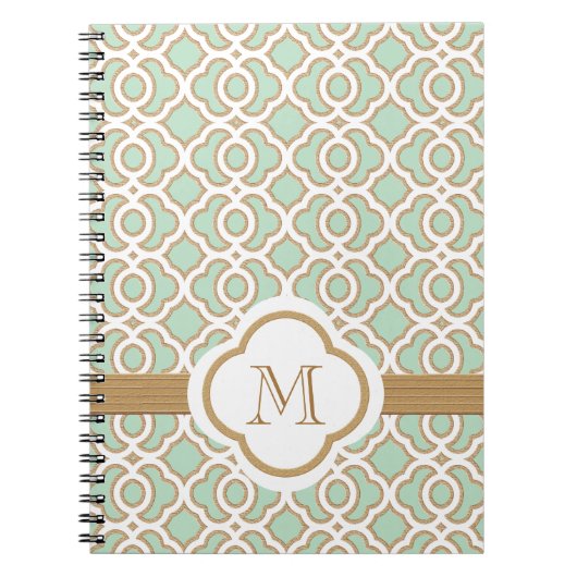 Monogrammed Mint Green en Gold Moroccan Notitieboek (Voorkant)