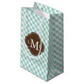 Monogrammed Mint Green Gingham Pattern Klein Cadeauzakje (Voorkant Gekanteld)