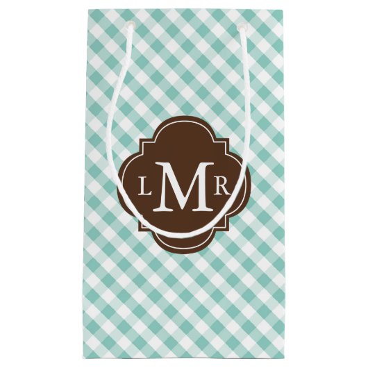Monogrammed Mint Green Gingham Pattern Klein Cadeauzakje (Voorkant)