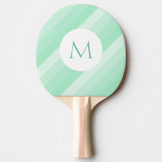 Monogrammed Mint Green Striped Sjabloon Modern Tafeltennisbatje (Voorkant)