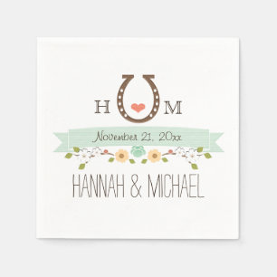 Monogrammed Mint Groene Hoefijzer Hart Wedding Servet