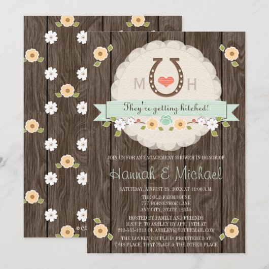 MONOGRAMMED MINT HOEFIJZER WESTERNE KOPPELS SHOWER KAART (Voorkant / Achterkant)