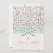 Monogrammed Mint  Lace Wedding Invitations Kaart (Achterkant)