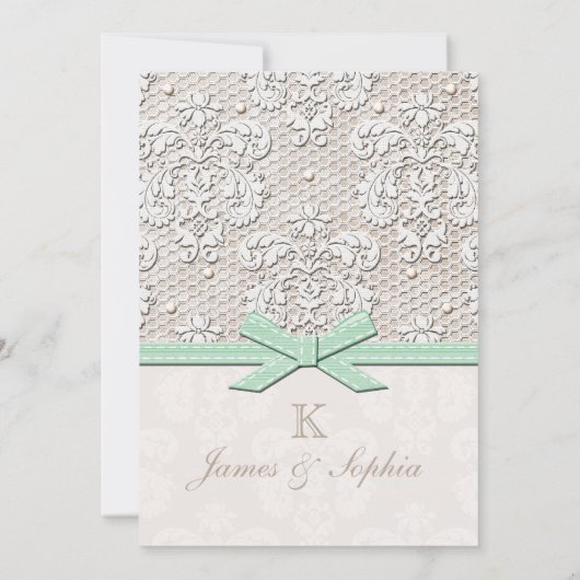 Monogrammed Mint  Lace Wedding Invitations Kaart (Achterkant)