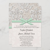 Monogrammed Mint  Lace Wedding Invitations Kaart (Voorkant / Achterkant)