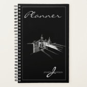 Monogrammed Modern Black Elegant Vibrant City Plan Planner (Voorkant)