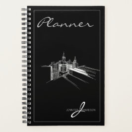 Monogrammed Modern Black Elegant Vibrant City Plan Planner