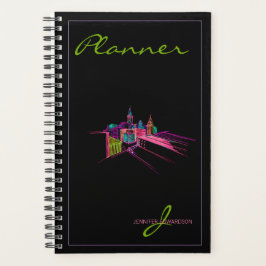 Monogrammed Modern Black Elegant Vibrant City Plan Planner