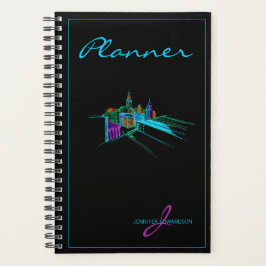 Monogrammed Modern Black Elegant Vibrant City Planner