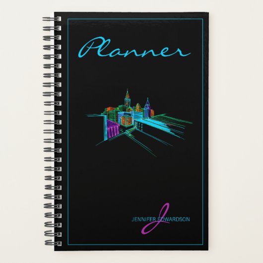 Monogrammed Modern Black Elegant Vibrant City Planner (Voorkant)