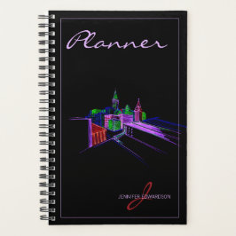 Monogrammed Modern Black Elegant Vibrant City Planner