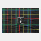 Monogrammed Modern Black Green Pset Tartan Theedoek (Horizontaal)