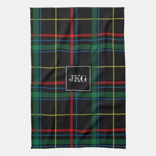 Monogrammed Modern Black Green Pset Tartan Theedoek (Verticaal)