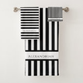 Monogrammed Modern Black White strepen badkamer Bad Handdoek (Insitu)