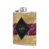 Monogrammed Modern Bourgondisch Goud Script Heupfles (Links)